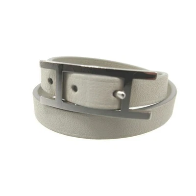 Hermes Api2 Double Tour Leather Bracelet Light Gray Silver Used - Image 1 of 4