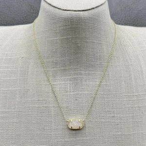 Kendra Scott Elisa Necklace Gold Tone White Drusy Stone Pendant Adjustable Chain - Picture 1 of 10