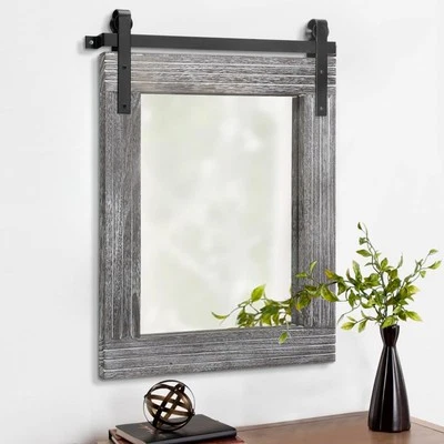 Barn Door Mirror Rustic Wall Mirror with Wood Framed Rectangular Bathroom Mir... - Image 1 of 4
