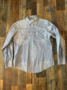 Stetson Herren Langarm Gr. L Pearl Snap blau Western Hemd Paisley Flip Cuff - Bild 1 von 13