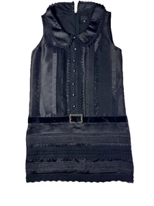 Anna Sui for Target Black Seersucker Satin Lace Velvet Belt Shift Dress Sz 13 - Picture 1 of 12