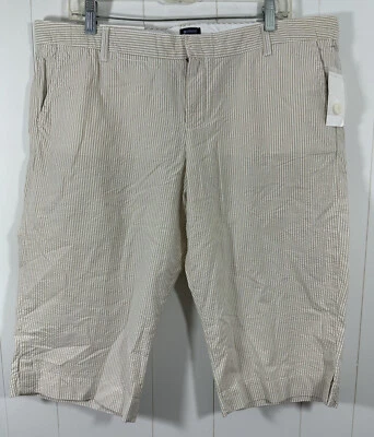 Bermuda feminina nova com etiquetas Gap listra de giz casual cropped reta cintura baixa tamanho 16 - Imagem 1 de 4