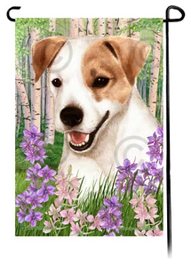 Frühlingsblumen Garten Flagge - hellbraun und weiß Jack Russell Terrier - Bild 1 von 1