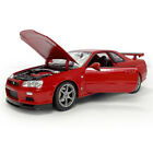 1:24 Nissan Skyline GT-R (R34) Model Car Diecast Men Collection for Adults Red