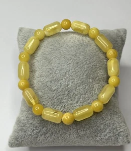 Round / Barrel AMBER Bracelet.YELLOW Amber Stone Bracelet.Cylinder Beads Amber. - Picture 1 of 11