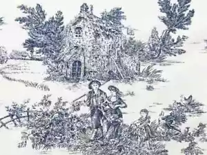 Toile de Jouy Blu Resinato Antimacchia al Metro | MADE IN ITALY | Altezza 180cm - Foto 1 di 56