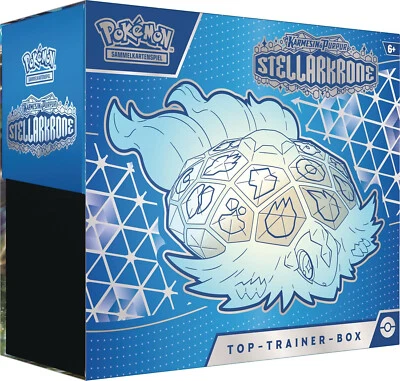 Pokemon Stellarkrone Top Trainer Box NUEVO Y EMBALAJE ORIGINAL KP07 ALEMÁN 9x Booster