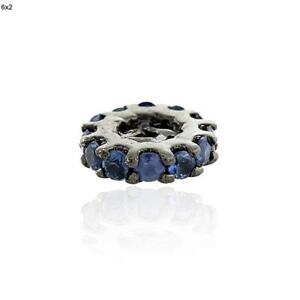 0.2ct Blue Sapphire Oxidized Rondelle Spacer Finding 925 Sterling Silver