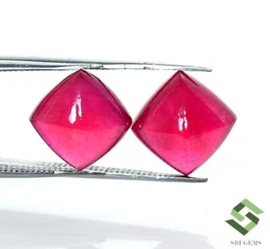 10x10 mm Natural Ruby Cushion Sugar Loaf Cabochon Shape Pair 14.56CTS Loose Gems - Picture 1 of 10