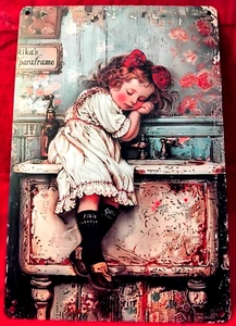 OCCASION PLAQUE METAL SERIGRAPHIEE-Petite fille Endormie -N°11 30 CM X 20 CM TTB - Imagen 1 de 6