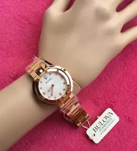 BULOVA RUBAIYAT DIAMOND ROSE GOLD TONE WOMEN’S WATCH 35 MM - Picture 1 of 17
