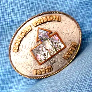 Folsom Prison Belt Buckle 1878 1978 Abalone Inlay Vtg 70s Prison Workshop.SHY755 - Picture 1 of 9