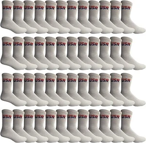 48 Pairs Women's USA American Flag Crew Socks, Size 9-11 White -Womens Crew Sock - Picture 1 of 7
