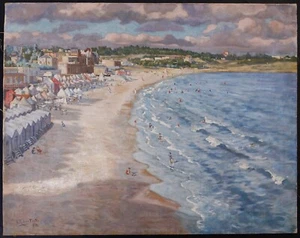 SPAIN Colorful Beach Scene Oil Painting by Antoni Ribas Prats 1916 (1883–1931) - Picture 1 of 18