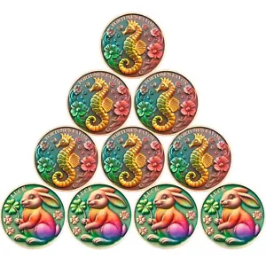 Moneda de fortuna 10XLucky Rabbit&Seahorse novedad trébol de cuatro hojas ficha amuleto de la suerte - Imagen 1 de 23