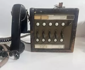 Raro antico TELEFONO da scrivania ufficio in legno del 1900 5 linee SCATOLA DI COMMUTAZIONE western - Foto 1 di 8