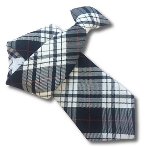 Mens Clip On Tie Clipper Black and White Menzies Scottish Tartan Burns Night - Picture 1 of 7