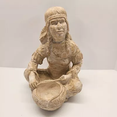 Statue Native American Woman Basket Weaver w/A Child in Papoose Vintage Heavy - Image 1 of 4