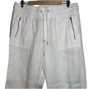 Athleta Damengröße 14 Cabo 100 % Leinen Jogginghose weiß Hose Kordelzug Reißverschlusstaschen - Bild 1 von 15