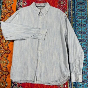 Joseph Abboud Modern Fit XL Button Shirt Linen Blend Stripe Blue Long Sleeve - Picture 1 of 8