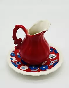 Vintage Miniature Napco Red Pitcher with Floral Underplate Japan C-8492 - Picture 1 of 12