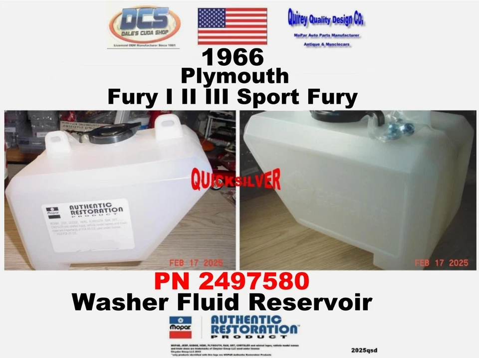 1966 Plymouth Fury I II III Wiper Washer Fluid Bottle 2497580 New MoPar USA - Image 1 of 3