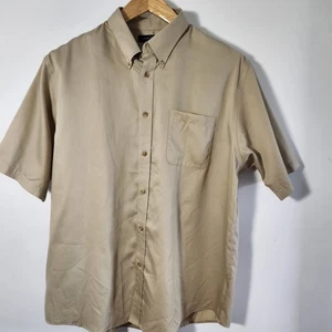 Lands End Mens XXL Cotton Twill Button Down Short Sleeve Shirt Beige - Picture 1 of 8