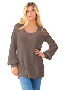 Roaman's Women's Plus Size Plus Size Crochet Pullover Sweater With Sweetheart - Picture 1 of 16