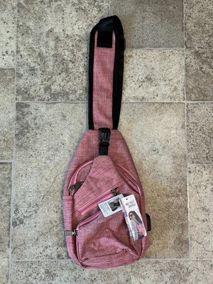 粉色防盗吊带背包带 USB 充电端口 – 旅行斜挎包 — 第 1/4 张图片