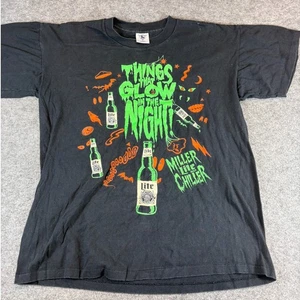 Vintage Miller Lite Bier leuchtet im Dunkeln Hemd Herren Large schwarz Halloween USA - Bild 1 von 8