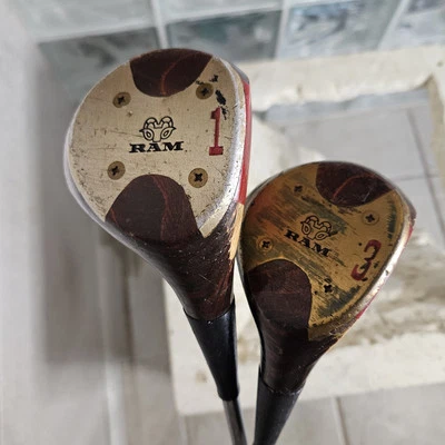 Vintage Ram Golf Tour Model Golden Ram Club Set 1,3 Woods Set RH Dyna-Lite Steel - Image 1 of 4