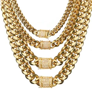 18K Gold Cuban Link Chain Necklace or Bracelet for Men Women 8mm 10mm 12mm 14... - Picture 1 of 7