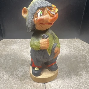 RARE Vintage Henning Fairytale, Troll Gnome Butterfly Hand Carved Norway (2S) - Picture 1 of 13