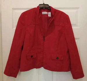 Alfred Dunner 18P Women's Blazer Jacket Red Faux Suede Black Thread Accent - Picture 1 of 8