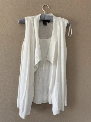 Camiseta sin mangas Dana Buchman blanca dos piezas adjuntas talla S lino/agodón  Foto 1 de 4