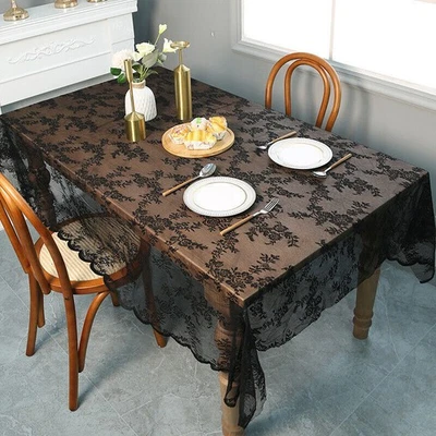 Black Vintage Embroidered Lace Tablecloth Dining Table Cloth Wedding Party Decor - Image 1 of 4