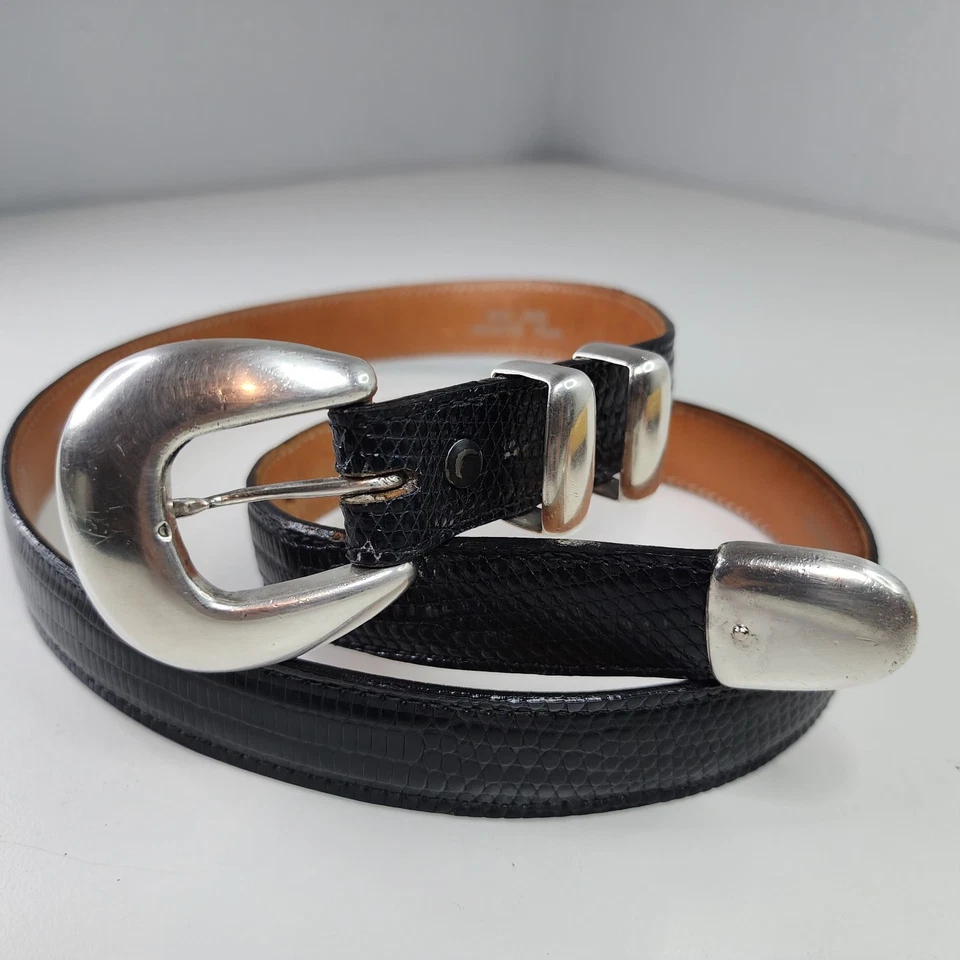 Max Lang Juego de 4 Hebillas de Plata de Ley Cinturón de Cuero Lagarto Genuino Houston Foto 1 de 4