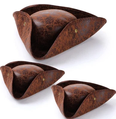 Sombrero Tricornio Pirata Marrón Envejecido Tricornio Imitación Cuero Disfraz Colonial Foto 1 de 4