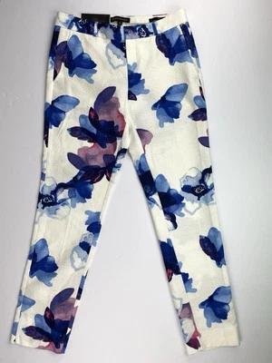 NWT Banana Republic Ryan Fit Painted White Floral Slim Straight Pant Size 2 - Image 1 of 4