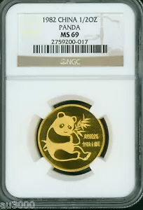 1982 GOLD PANDA NGC MS69 1/2 Oz. CHINA SCARCE DATE !!! - Picture 1 of 2