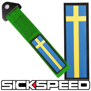 GREEN SWEDEN FLAG HIGH STRENGTH RACING TOW STRAP FRONT REAR TOW HOOK SWEDISH