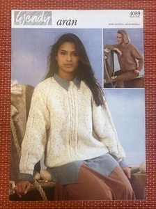 WOMENS ARAN CABLE JUMPER & CARDIGAN JACKET VTG KNITTING PATTERN 32”-42” W 4089 - Picture 1 of 2