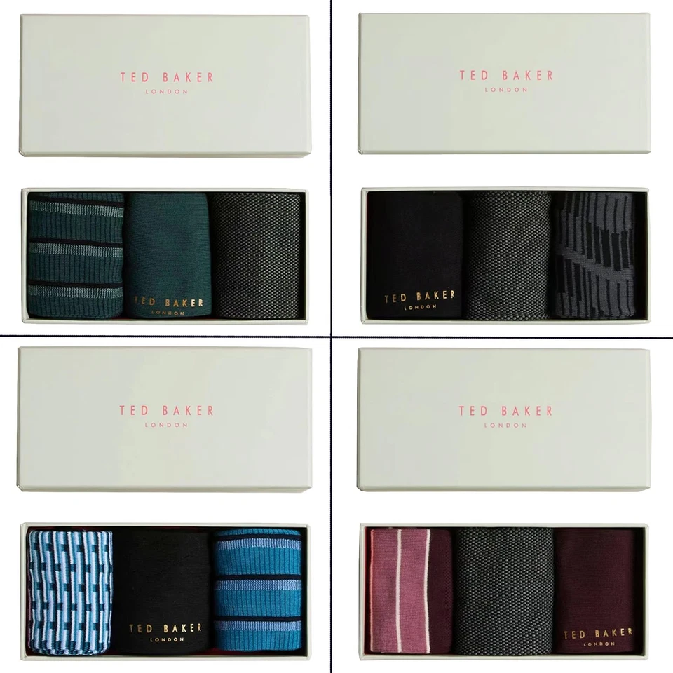 Ted Baker Mens Socks 3 Pairs Casual Cotton Rich Designer Gift Box Sock