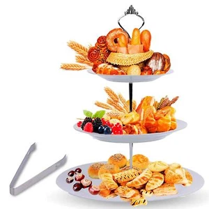 Supporto vassoio da portata 3 livelli - Piatto rotondo per dessert cupcake con BONUS Servi - Foto 1 di 4