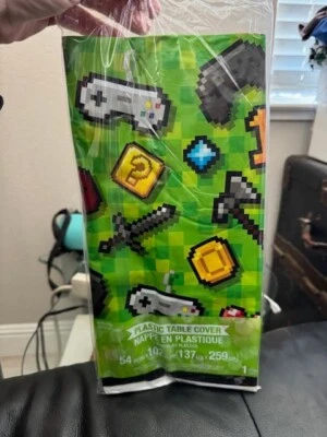 Gaming Party Plastic Tablecloth 54" x 102" Kids Birthday Tableware Decorations - Image 1 of 2