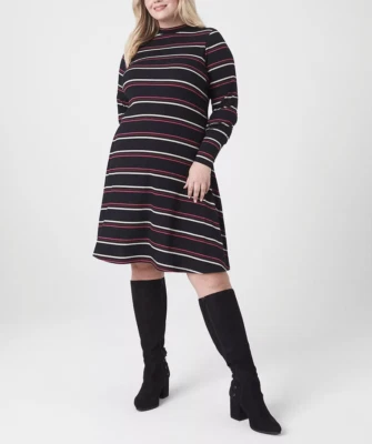 VESTIDO LANE BRYANT A RAYAS CUELLO FALSO PUÑO ALTO ACANALADO AJUSTE Y ACAMPANADO PLUS Talla 14/16 Foto 1 de 3