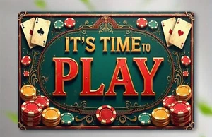 Poker Metal Tin Sign "It'S Time to Play" - 12x8 Retro Wall decor NEW - Picture 1 of 2