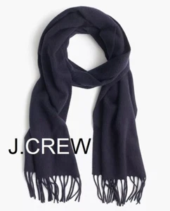 J.CREW Kaschmir Schal marine blau einfarbig Schalldämpfer Halstuch weiche Fransen leicht rein 100% - Bild 1 von 6