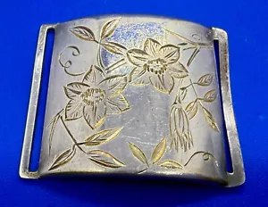 Flower Etched Leaf Pedals Antique CPO Toyokoki .950 Silver Belt Slide - Picture 1 of 20