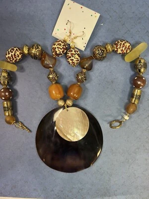 ÚNICO Collar Colgante de Cuentas Gruesas Hecho a Mano Cuentas Mixtas 19" Foto 1 de 4